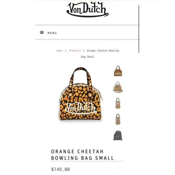 Von Dutch Orange/Apricot Crushblack Cheetah Small Bowling Bag/Purse/Hand Bag NEW - Picture 10 of 11
